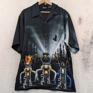 VTG Harley-Davidson Cafe Shirt Men's L Black Button Down Biker Dog Chopper Y2K